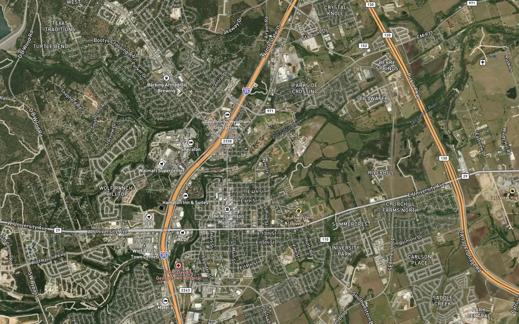 Satellite map of the South Fork San Gabriel River