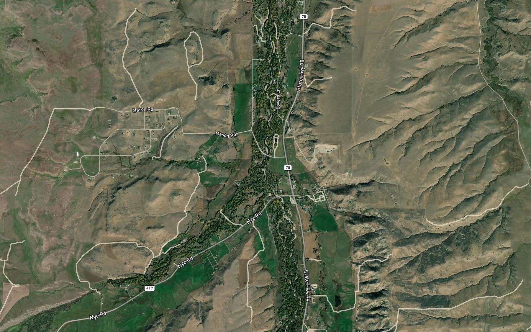 Satellite map of the Butcher Creek