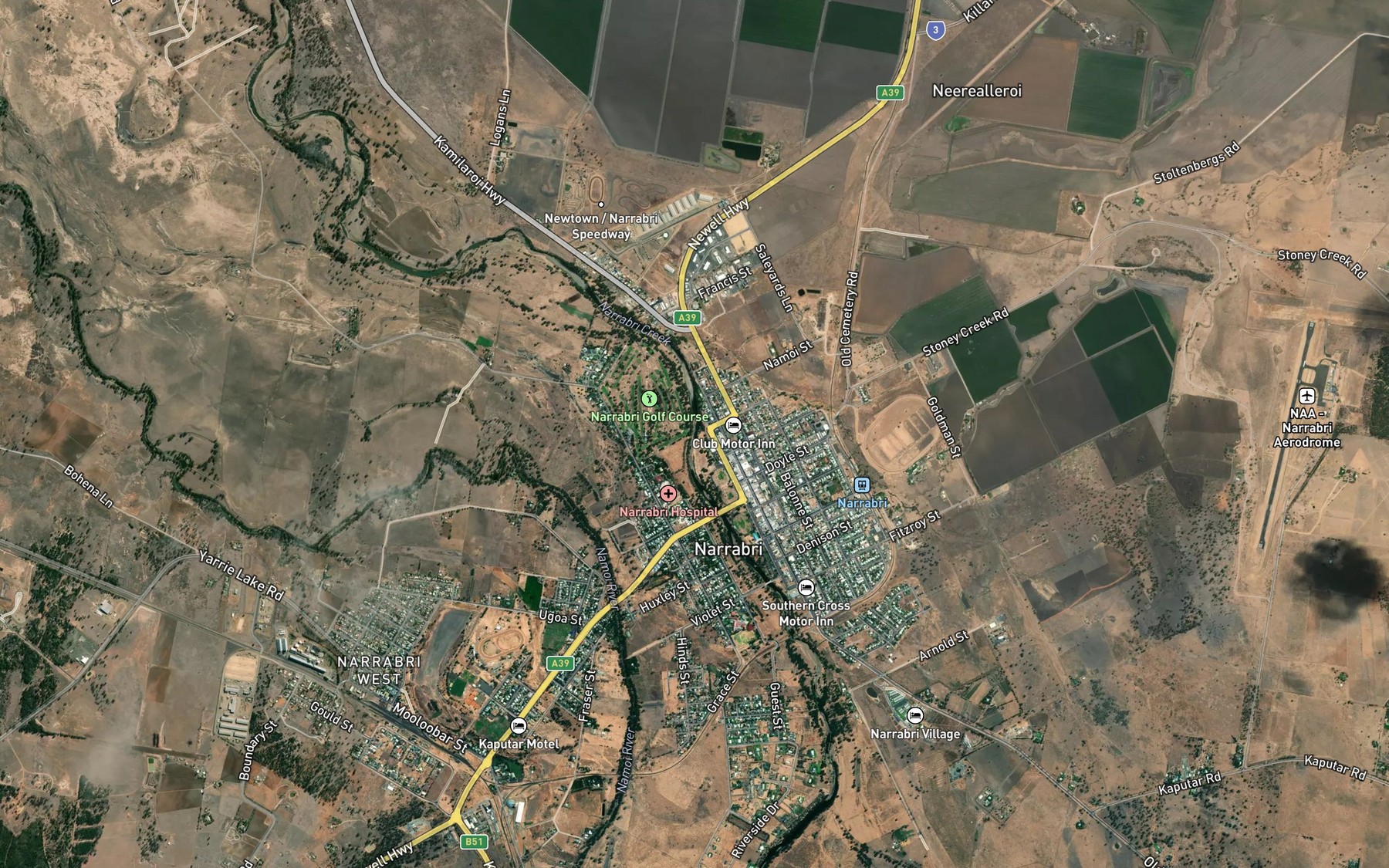 Satellite map of the Narrabri Creek