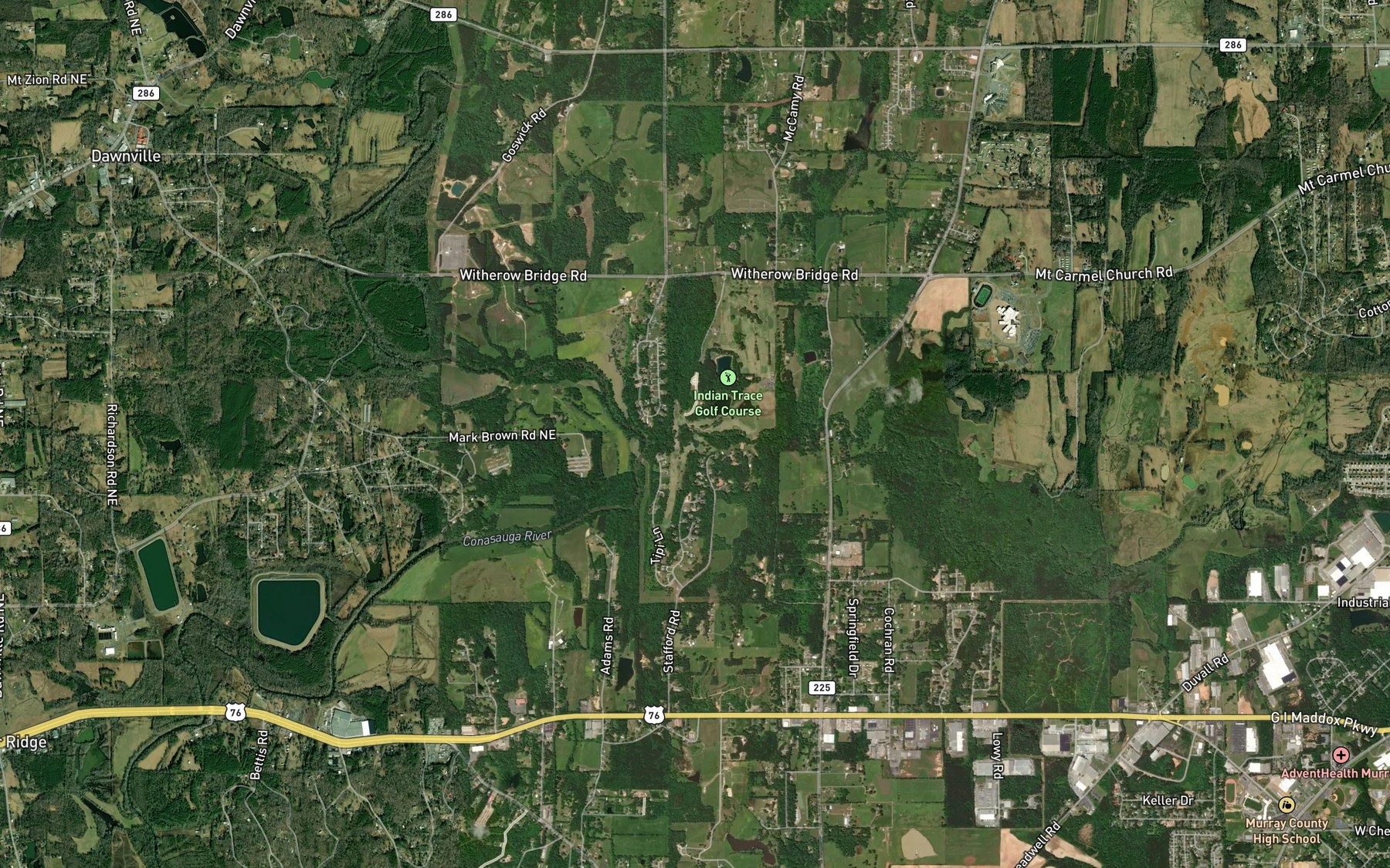Satellite map of the Pinhook Creek