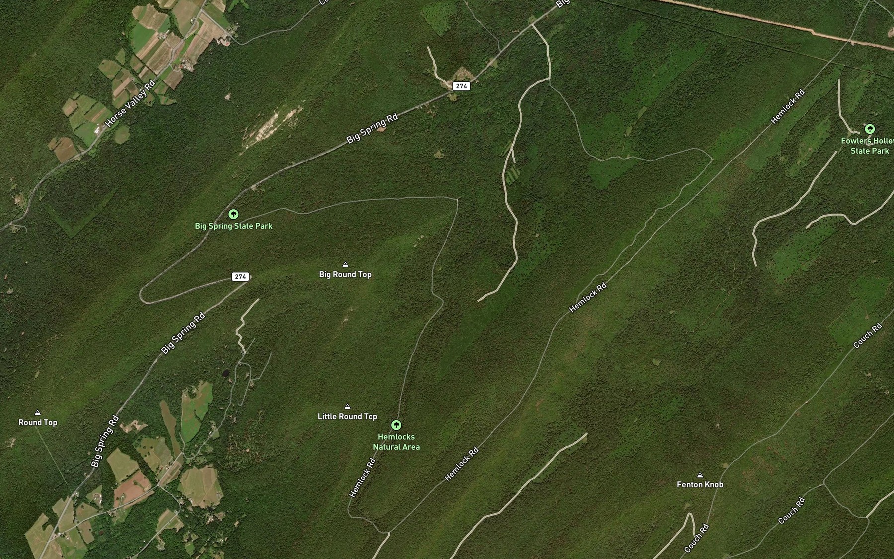 Satellite map of the Harts Run