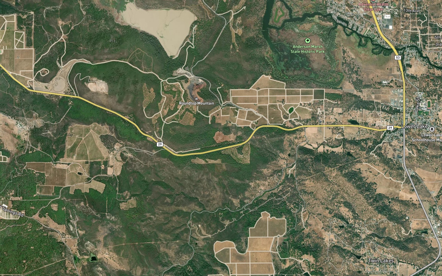 Satellite map of the Pinkeye Lake