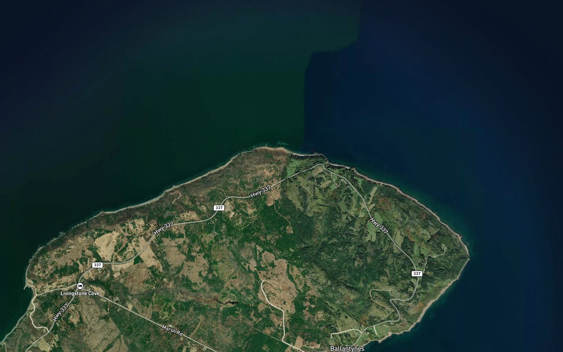 Satellite map of the Bans Cove