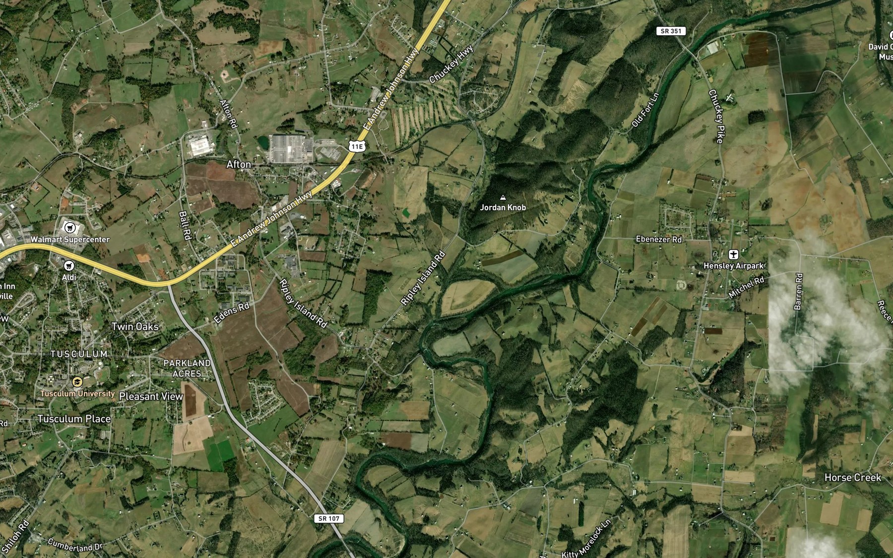 Satellite map of the Ripley Creek