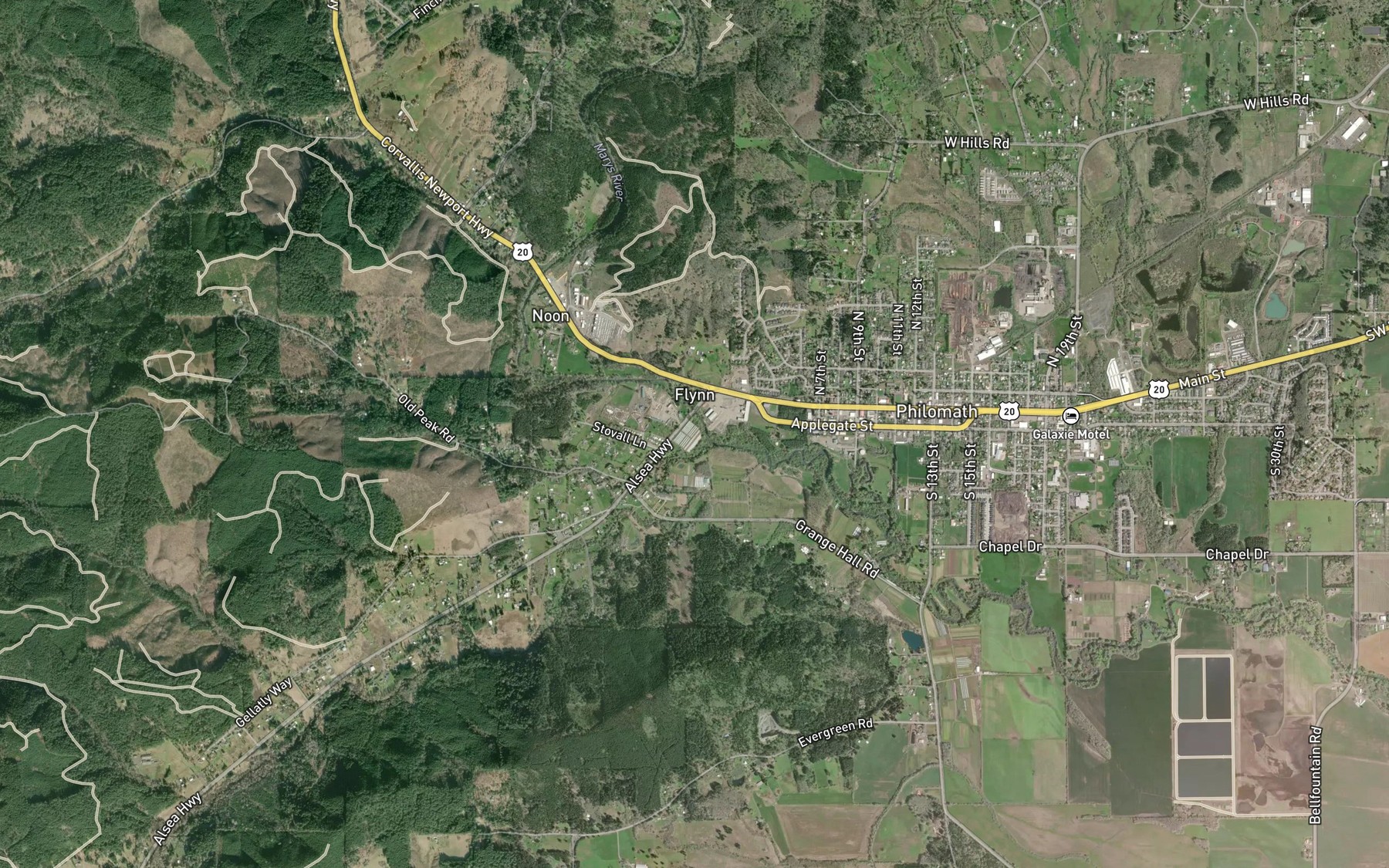 Satellite map of the Greasy Creek