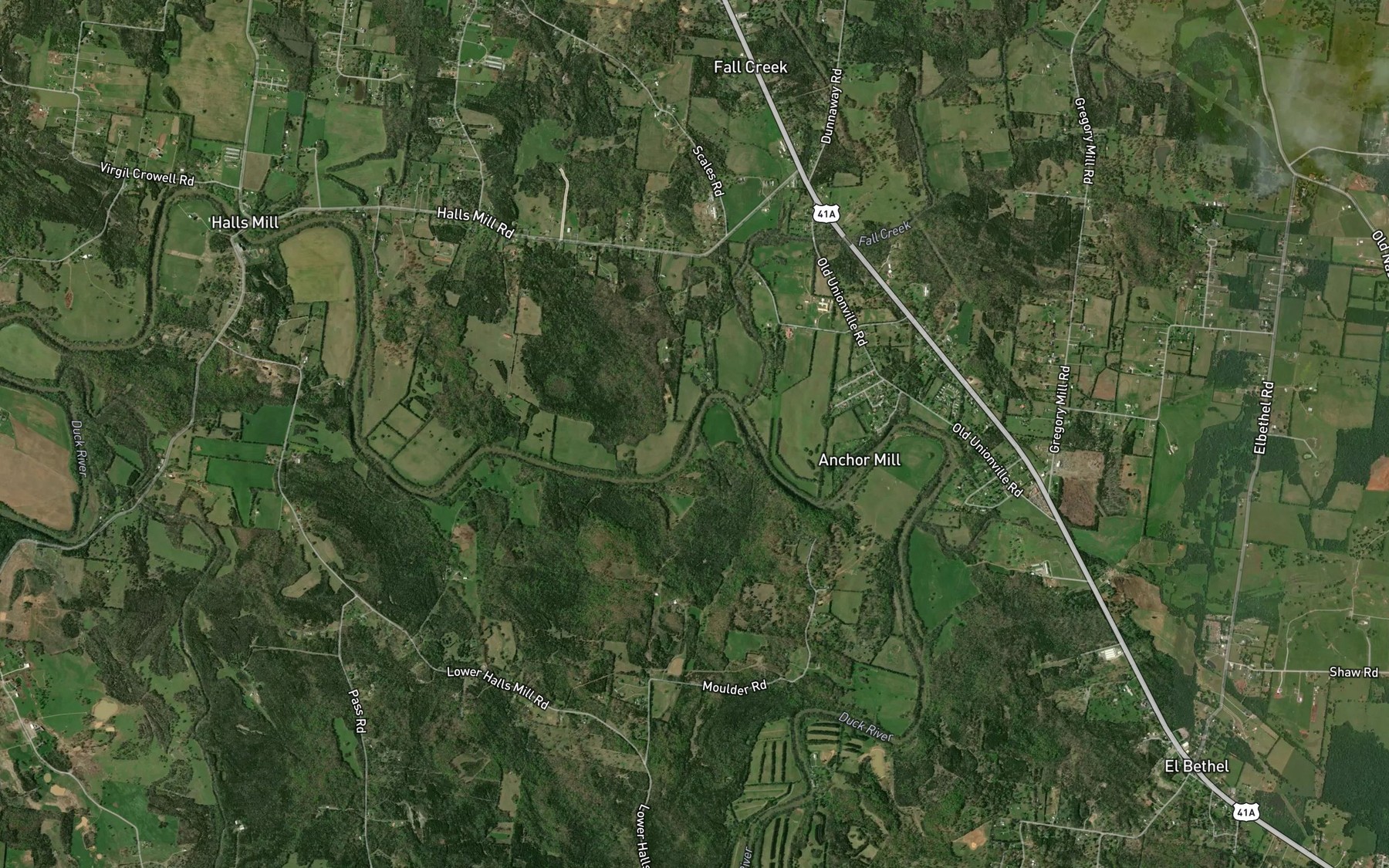 Satellite map of the Sawmill Spring Branch
