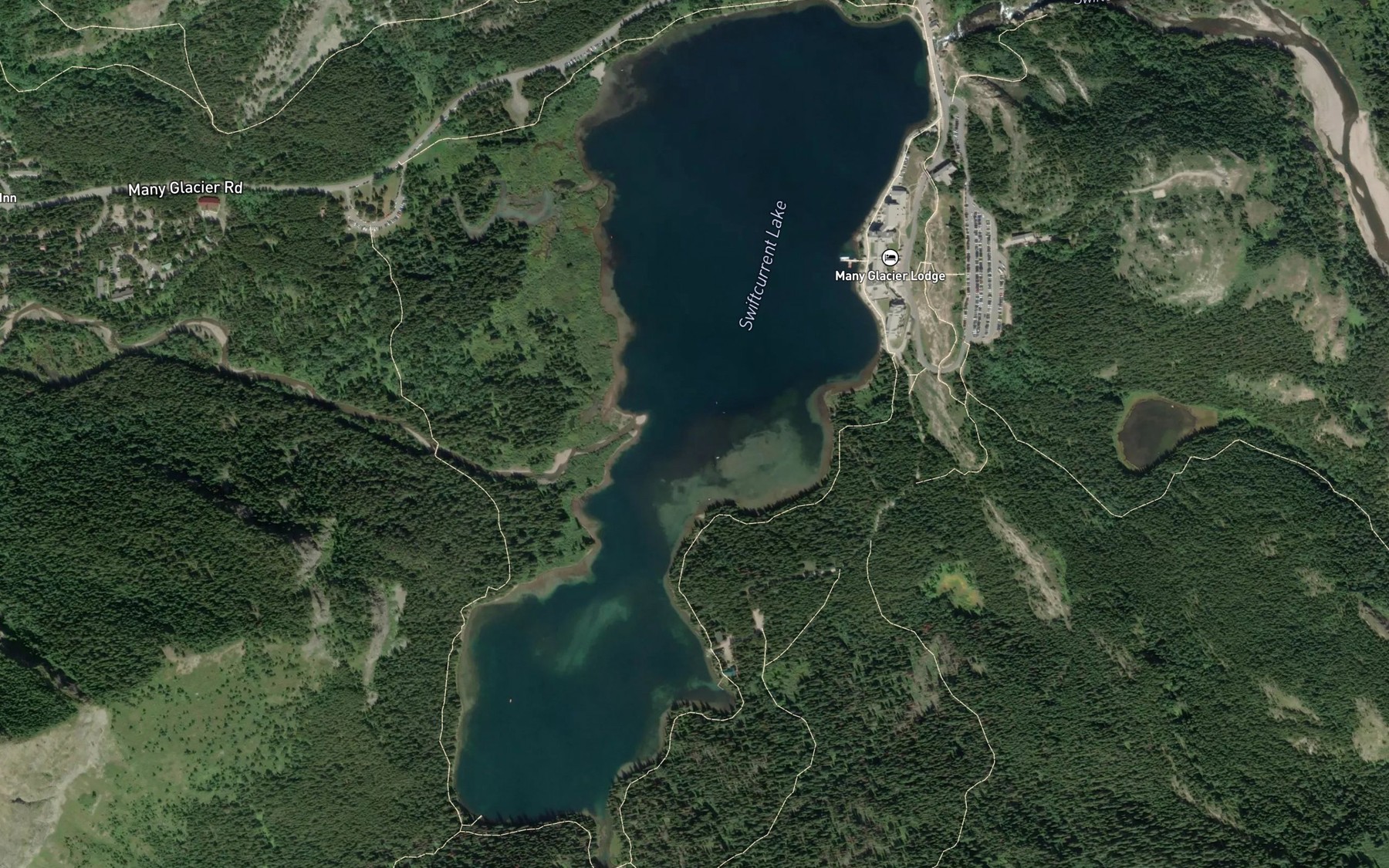 Satellite map of the Swiftcurrent Lake