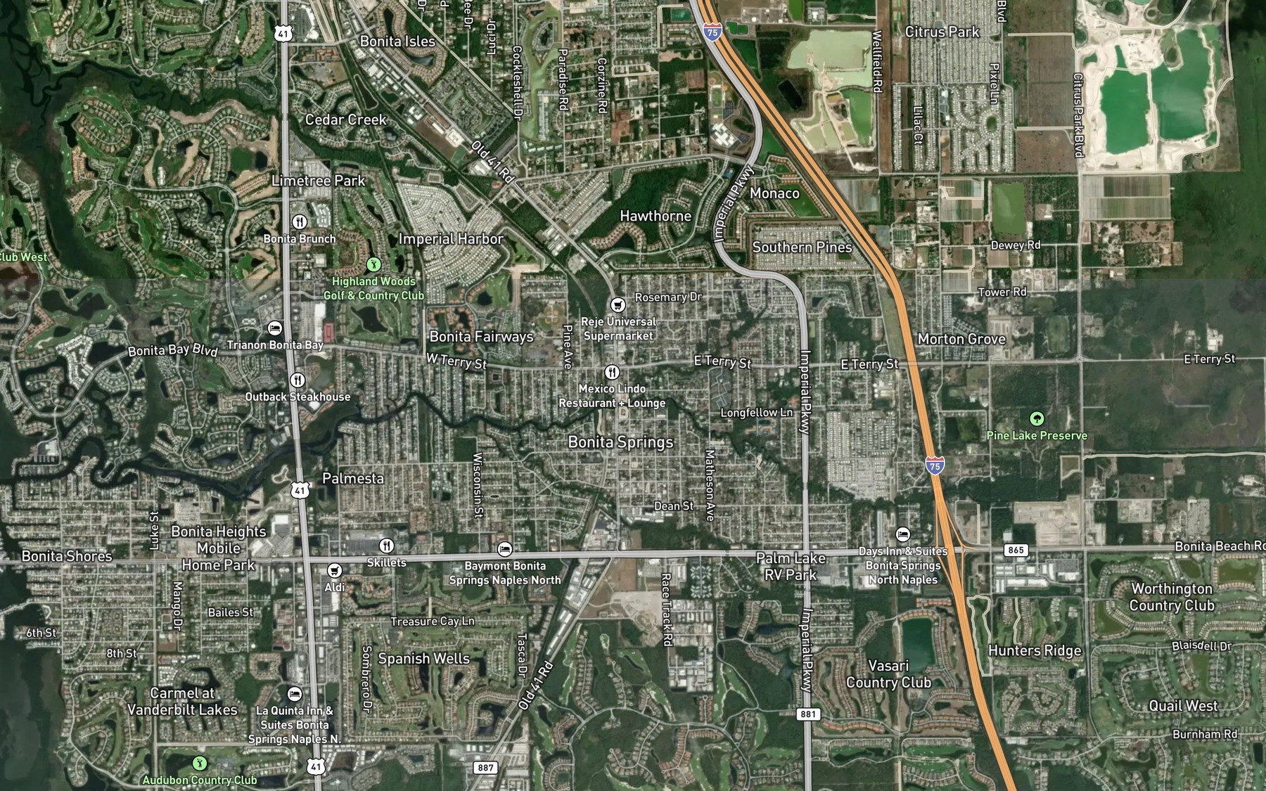 Satellite map of the Leitner Creek