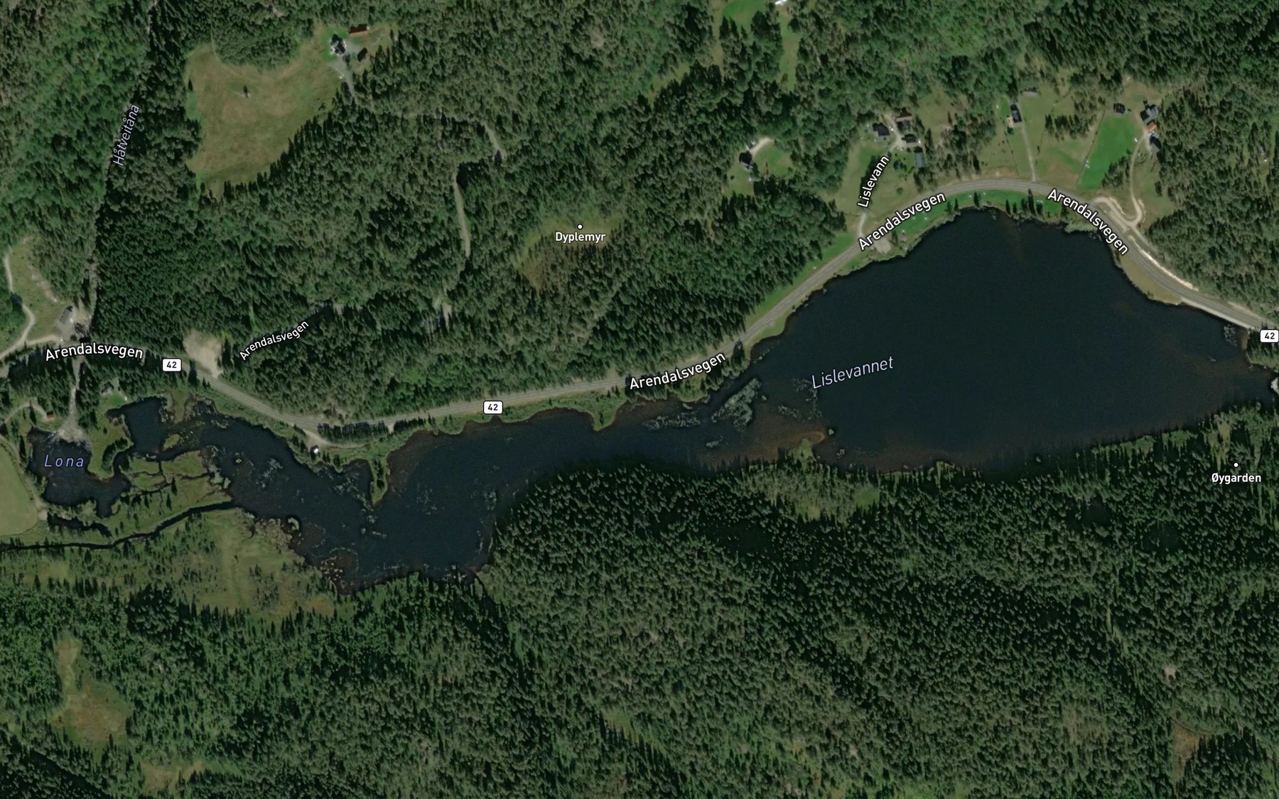 Satellite map of the Lislevatnet