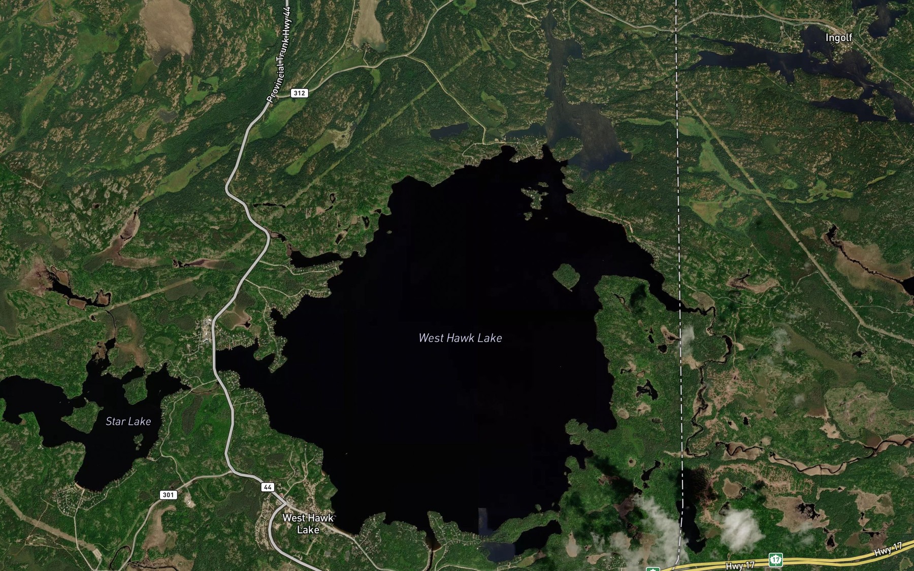 Satellite map of the West Hawk Lake