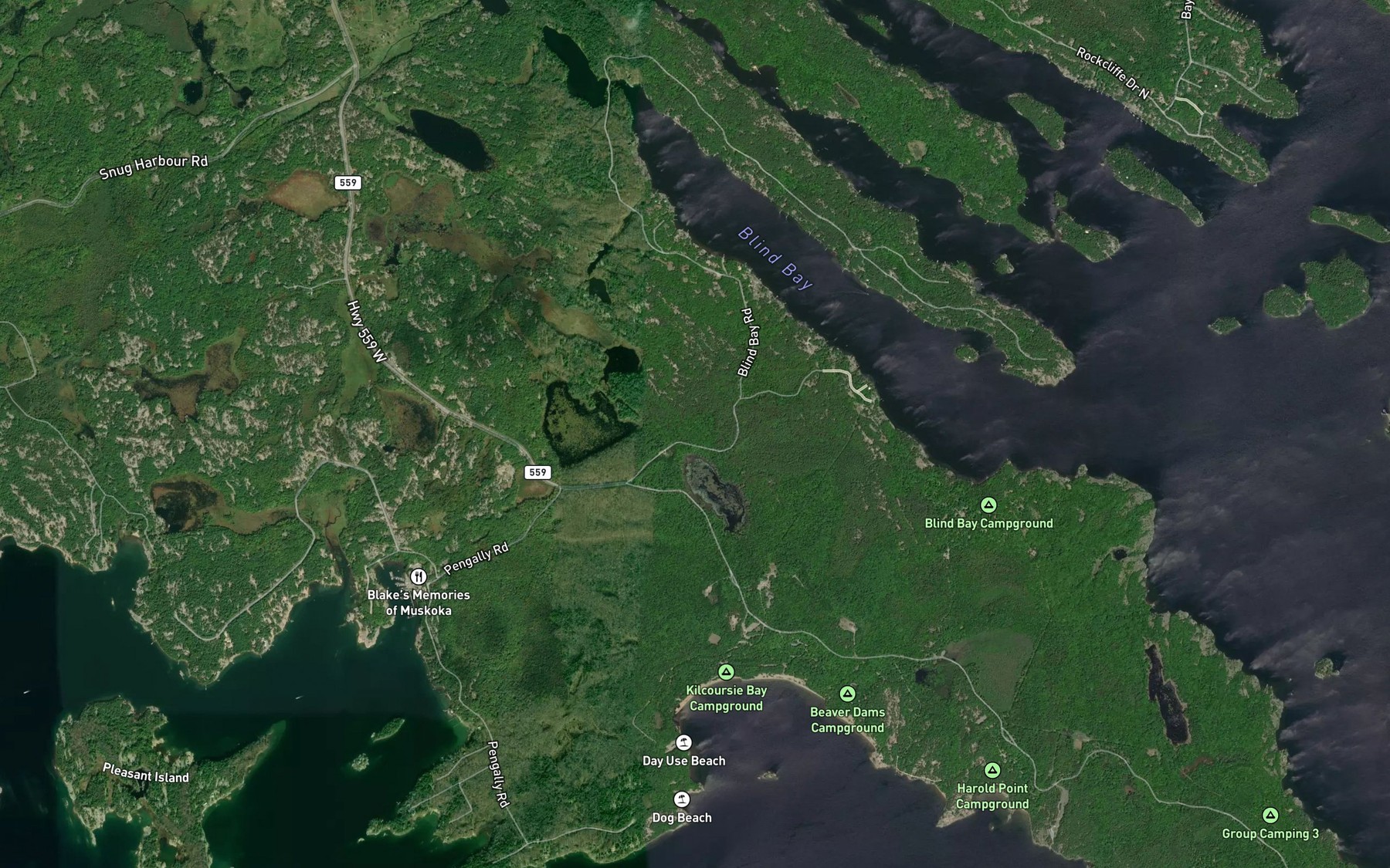 Satellite map of the Blind Bay