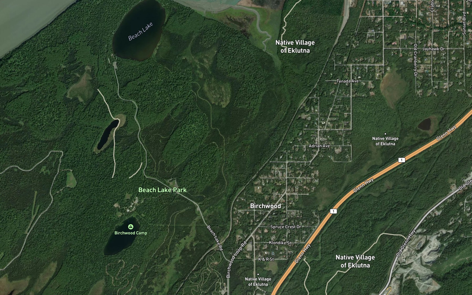 Satellite map of the Mink Creek