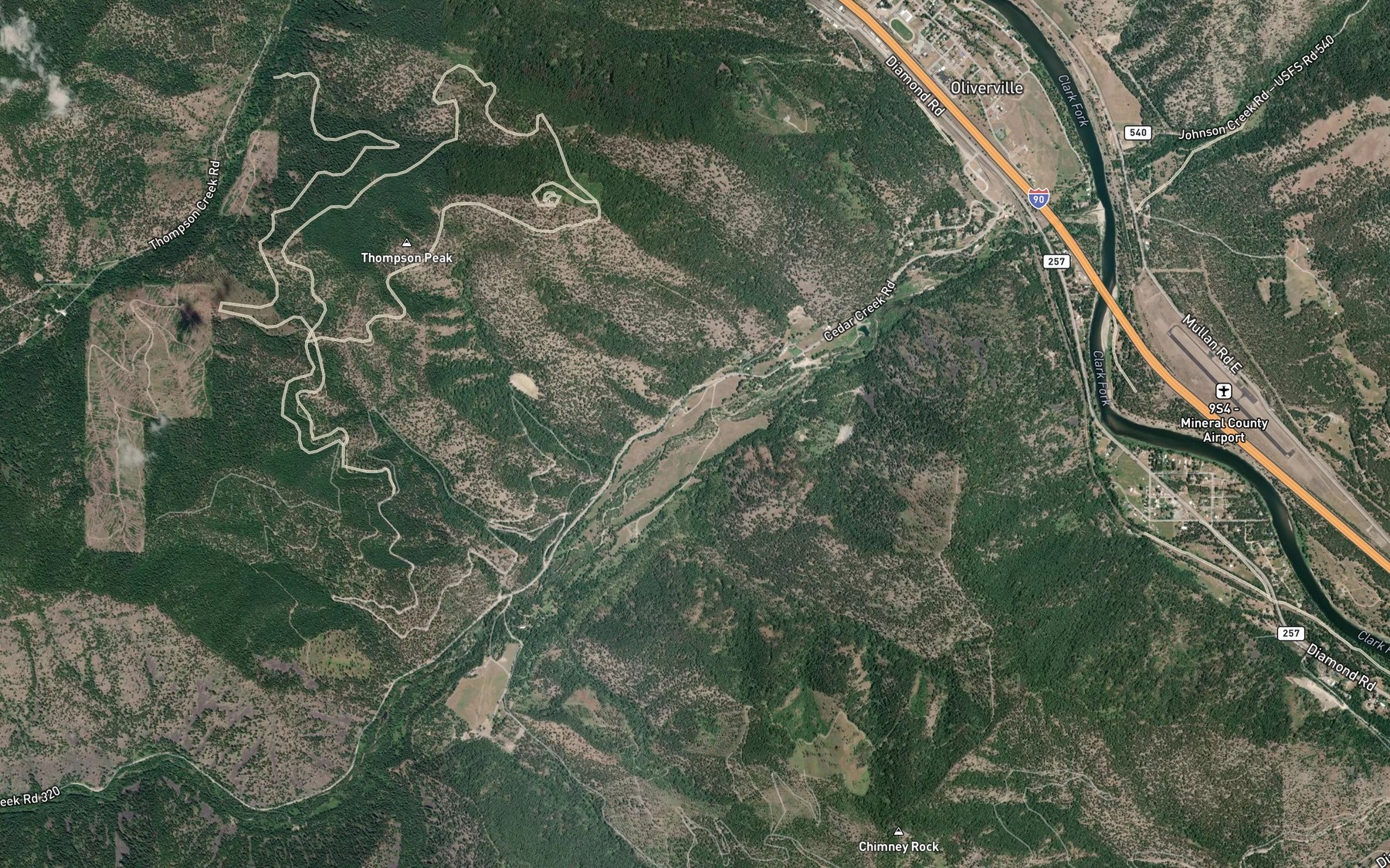 Satellite map of the Deer Lick Creek