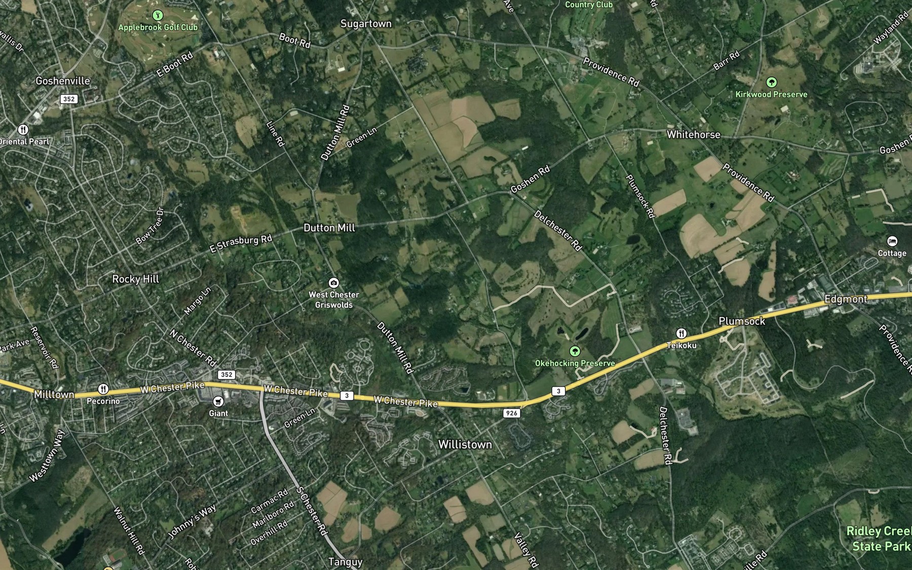 Satellite map of the Garrett Mill Run