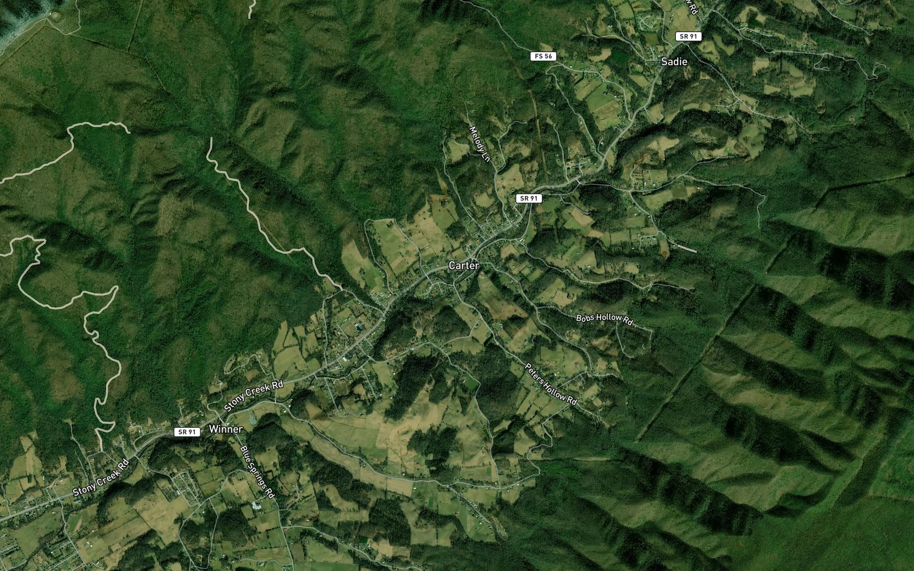 Satellite map of the Peters Branch