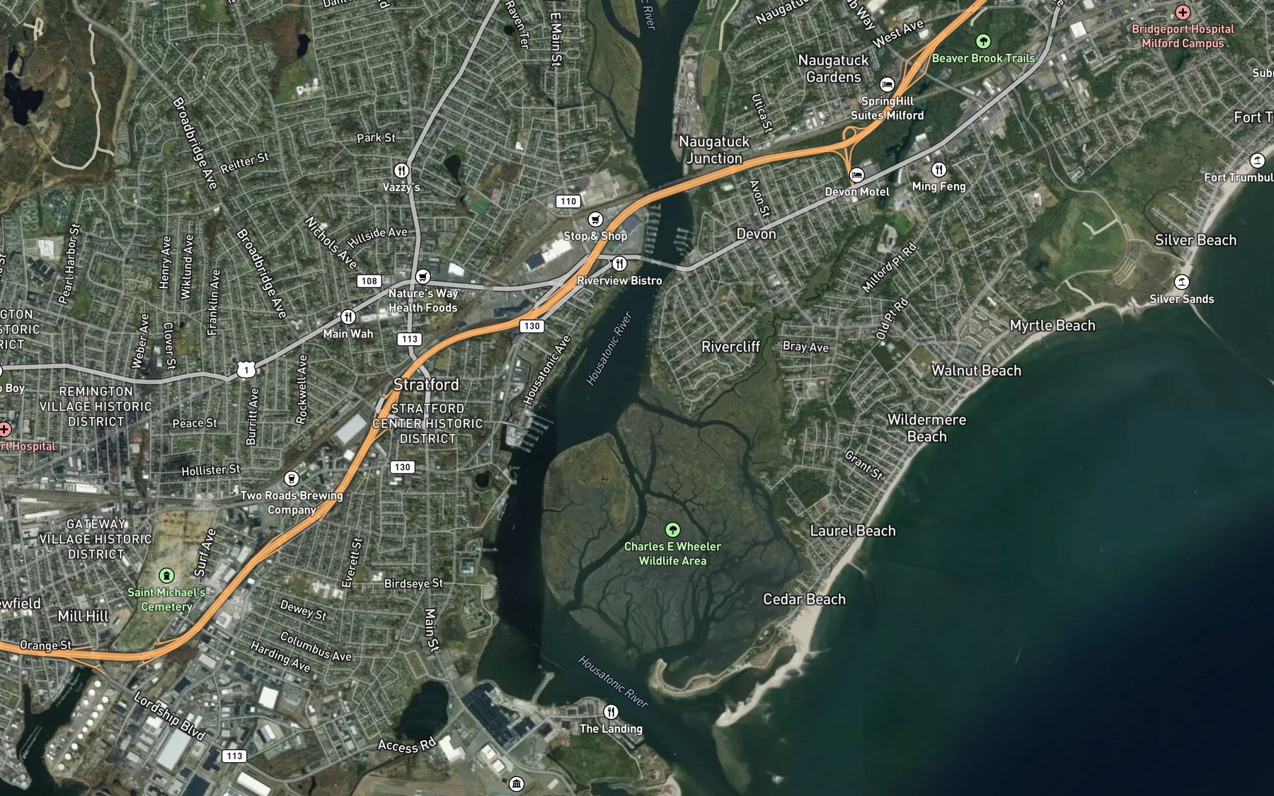 Satellite map of the Beaver Brook