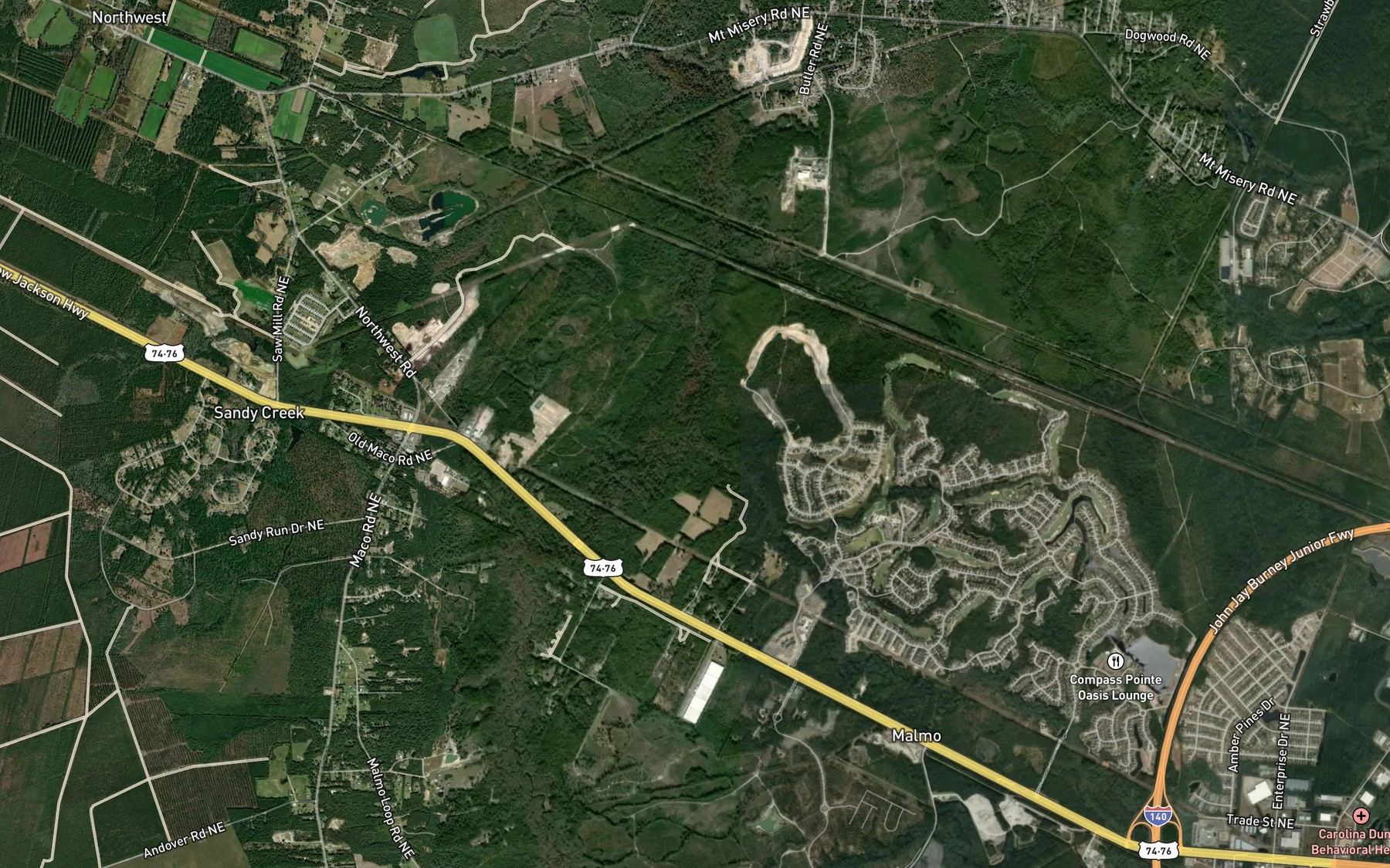 Satellite map of the Alligator Branch