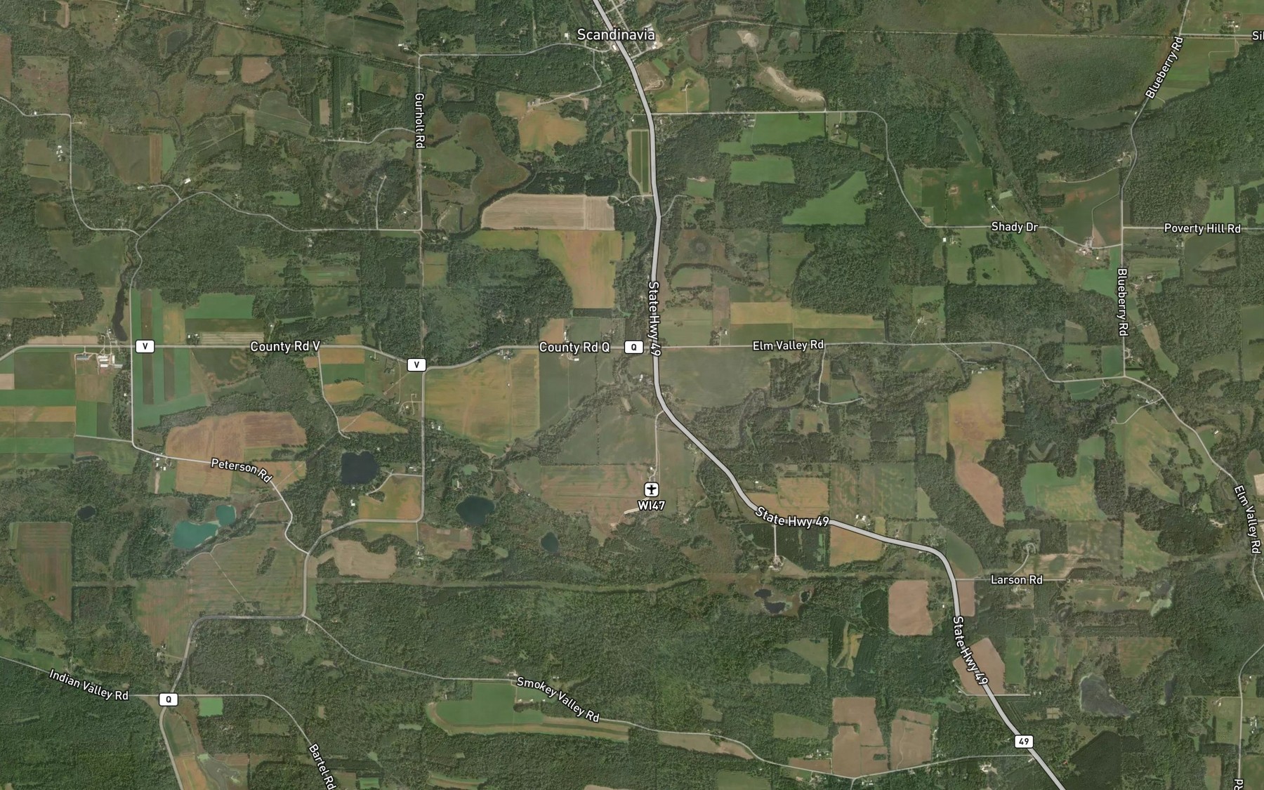 Satellite map of the Peterson Creek