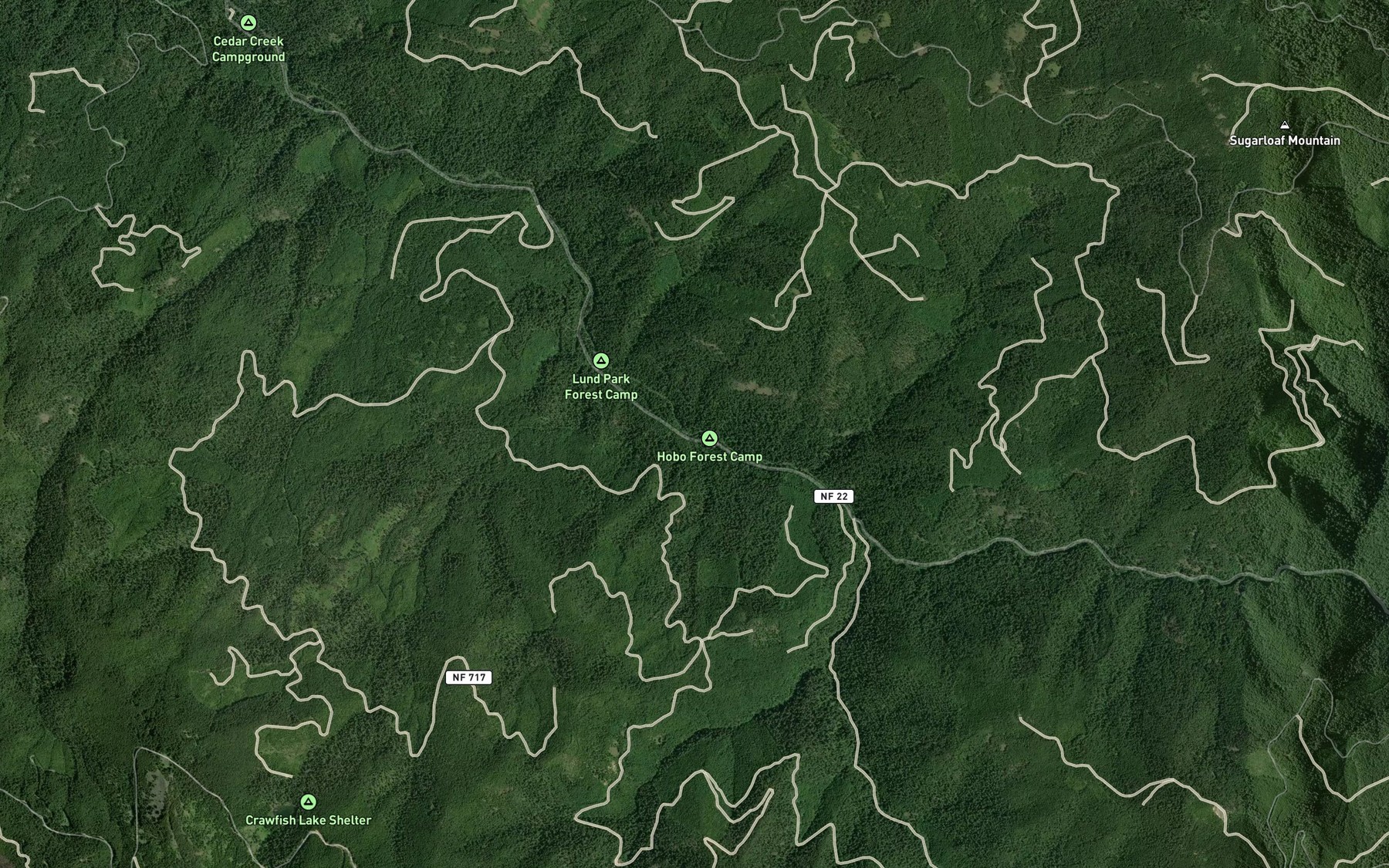 Satellite map of the Hobo Creek
