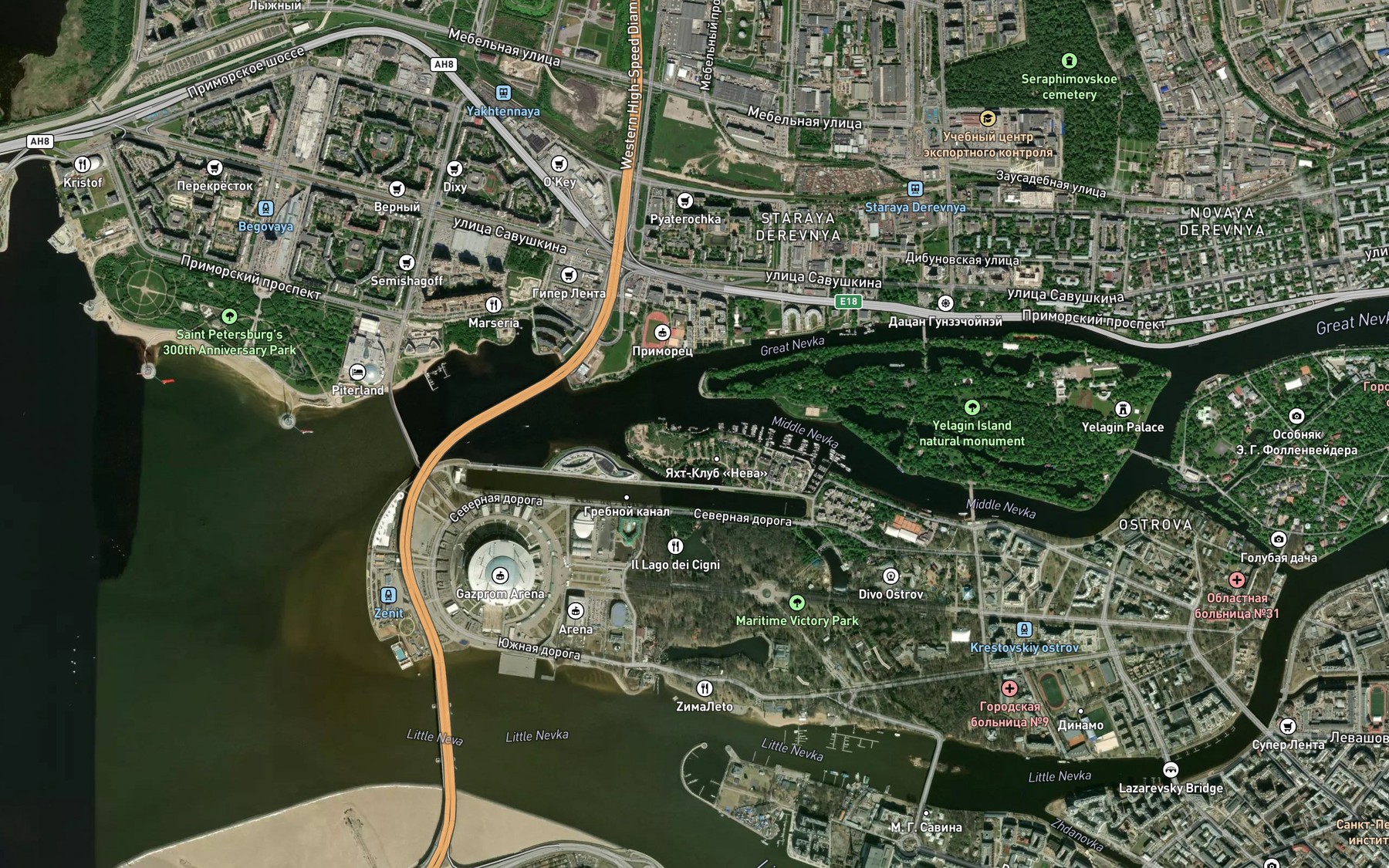 Satellite map of the Srednyaya Nevka