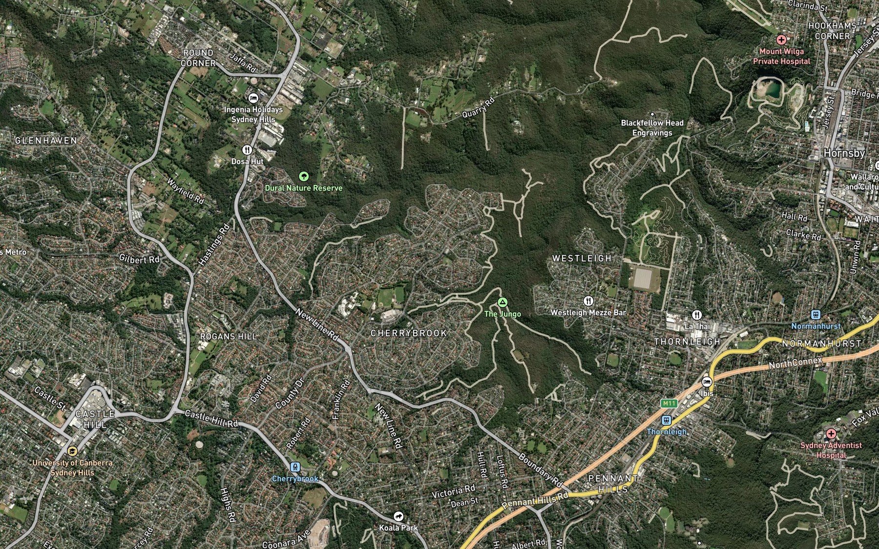 Satellite map of the Elouera Bushland Reserve