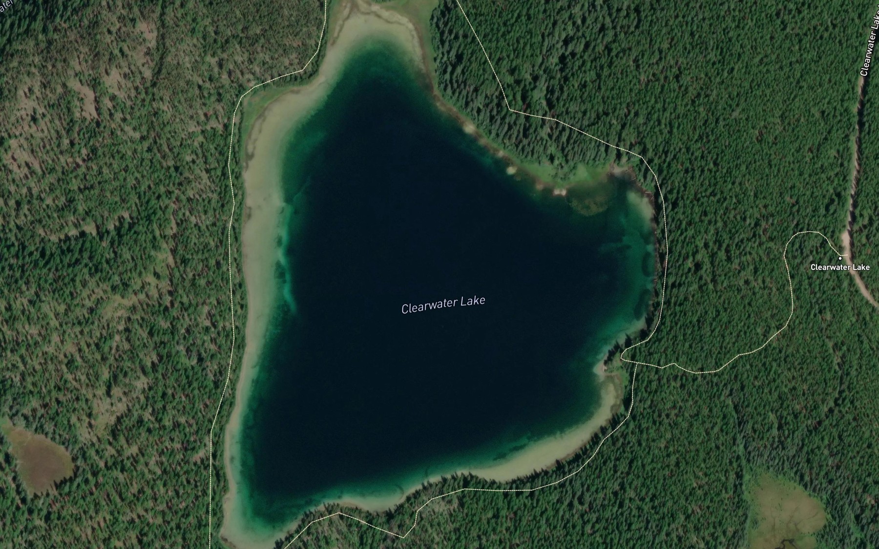 Satellite map of the Clearwater Lake