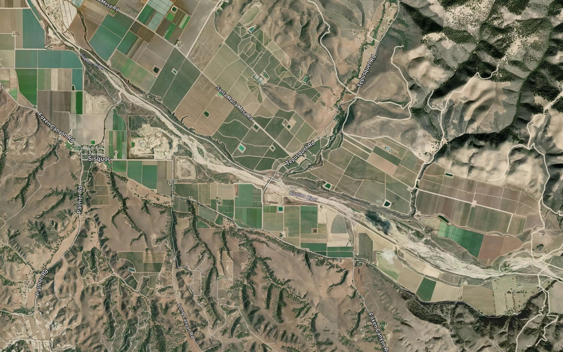 Satellite map of the Tepusquet Creek