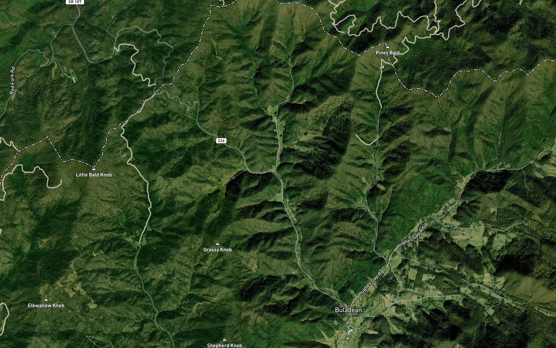 Satellite map of the Toms Creek