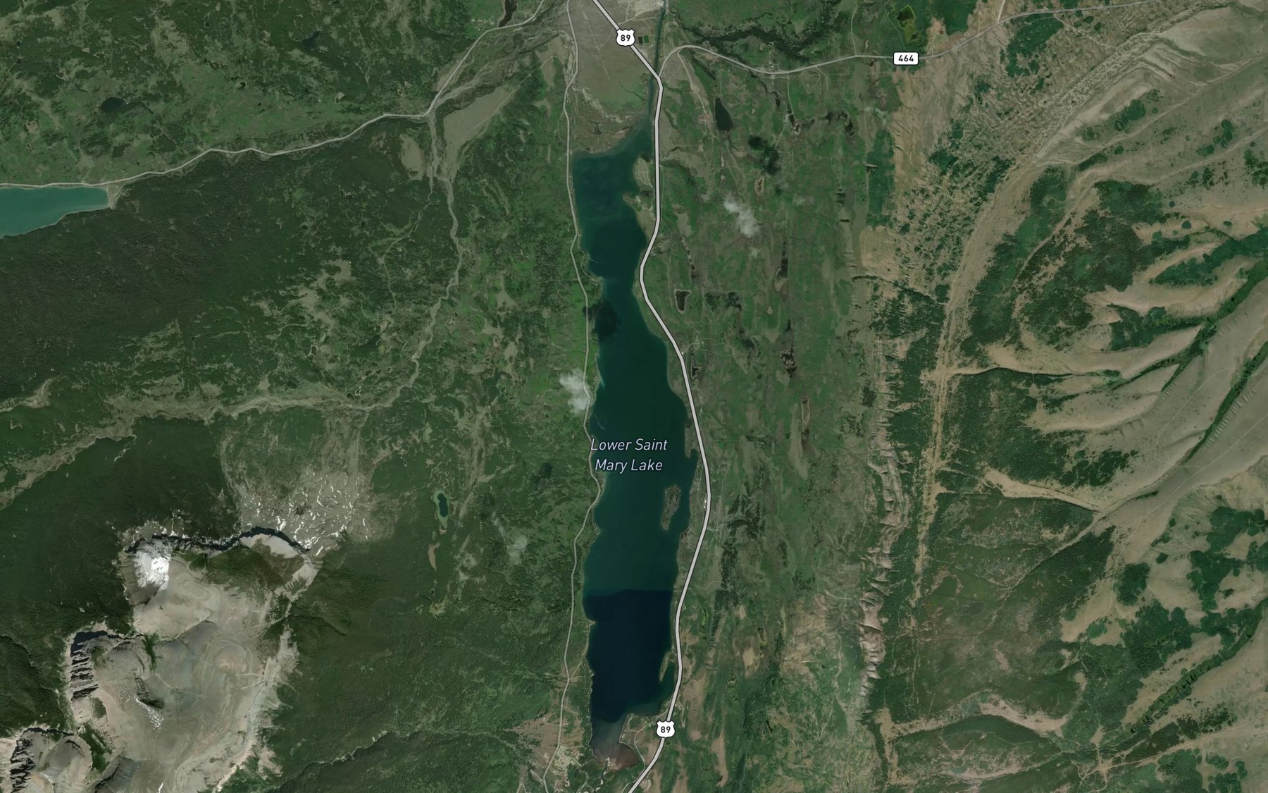 Satellite map of the Lower Saint Mary Lake
