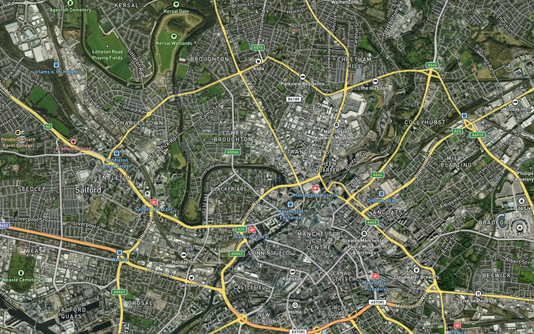 Satellite map of the River Irwell
