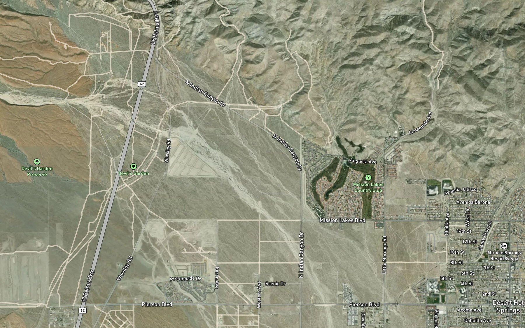 Satellite map of the Dry Morongo Wash