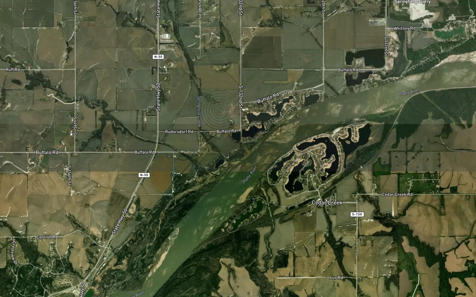 Satellite map of the Springfield Creek