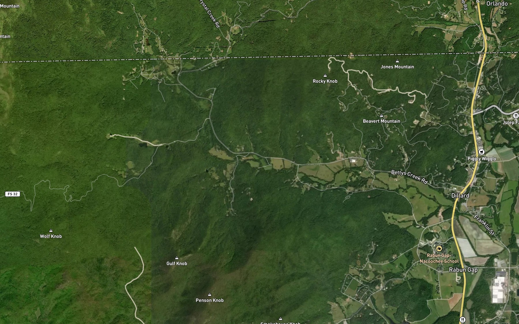Satellite map of the Williams Branch