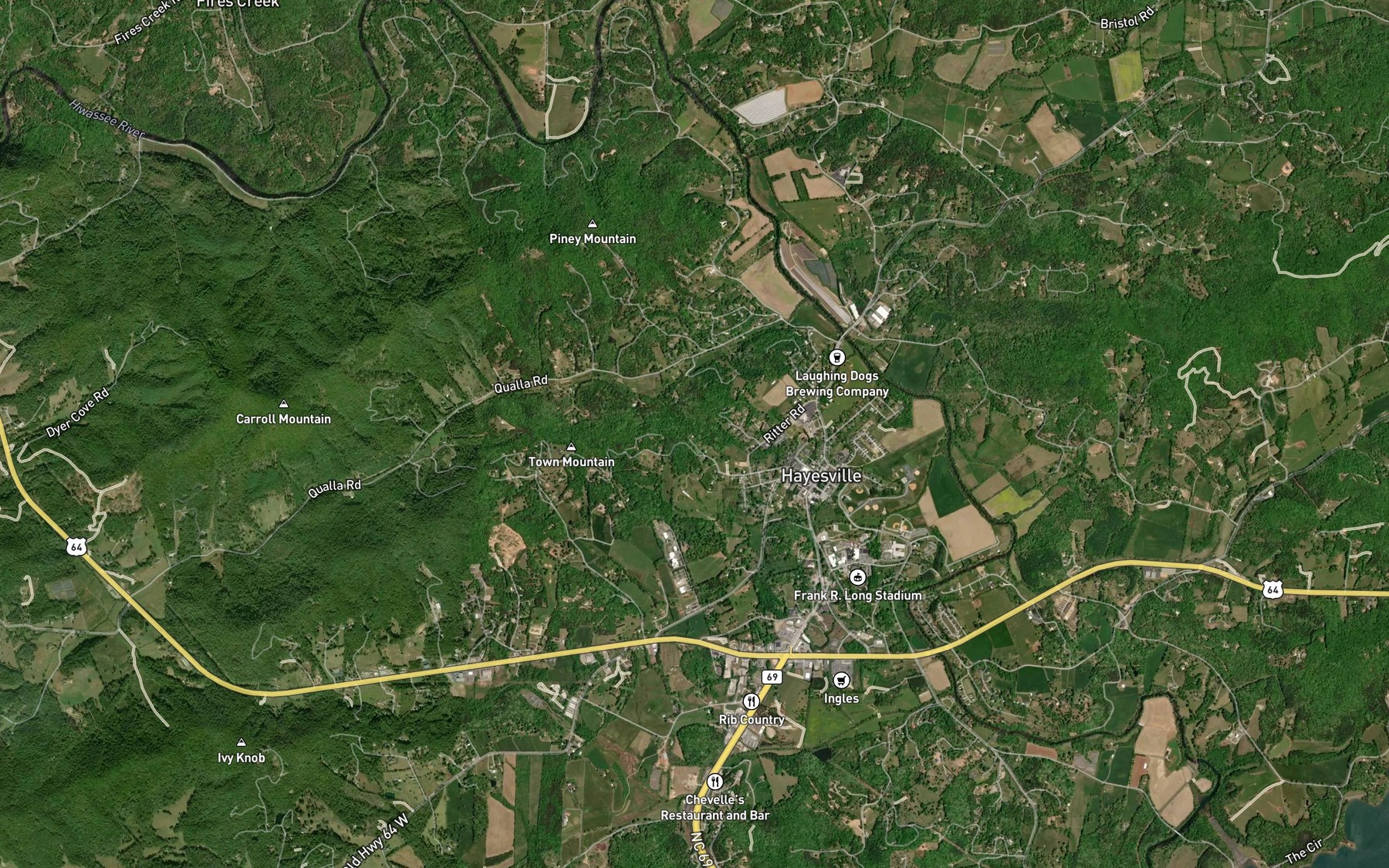 Satellite map of the Hayesville Reservoir