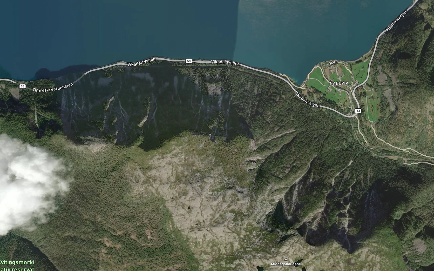 Satellite map of the Hornfossen