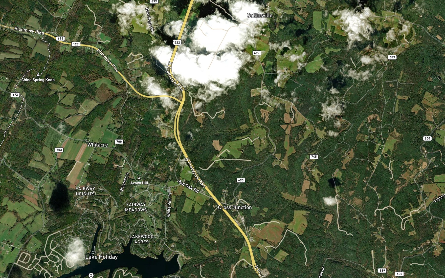 Satellite map of the Cacapon State Park Lake