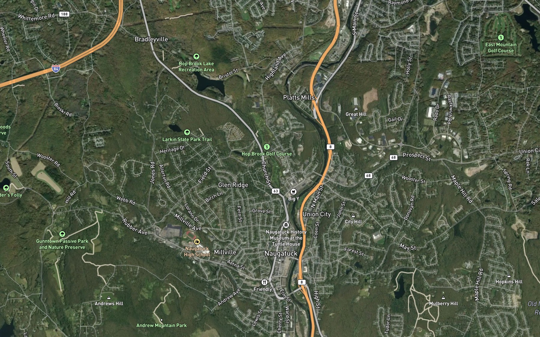 Satellite map of the Pigeon Brook