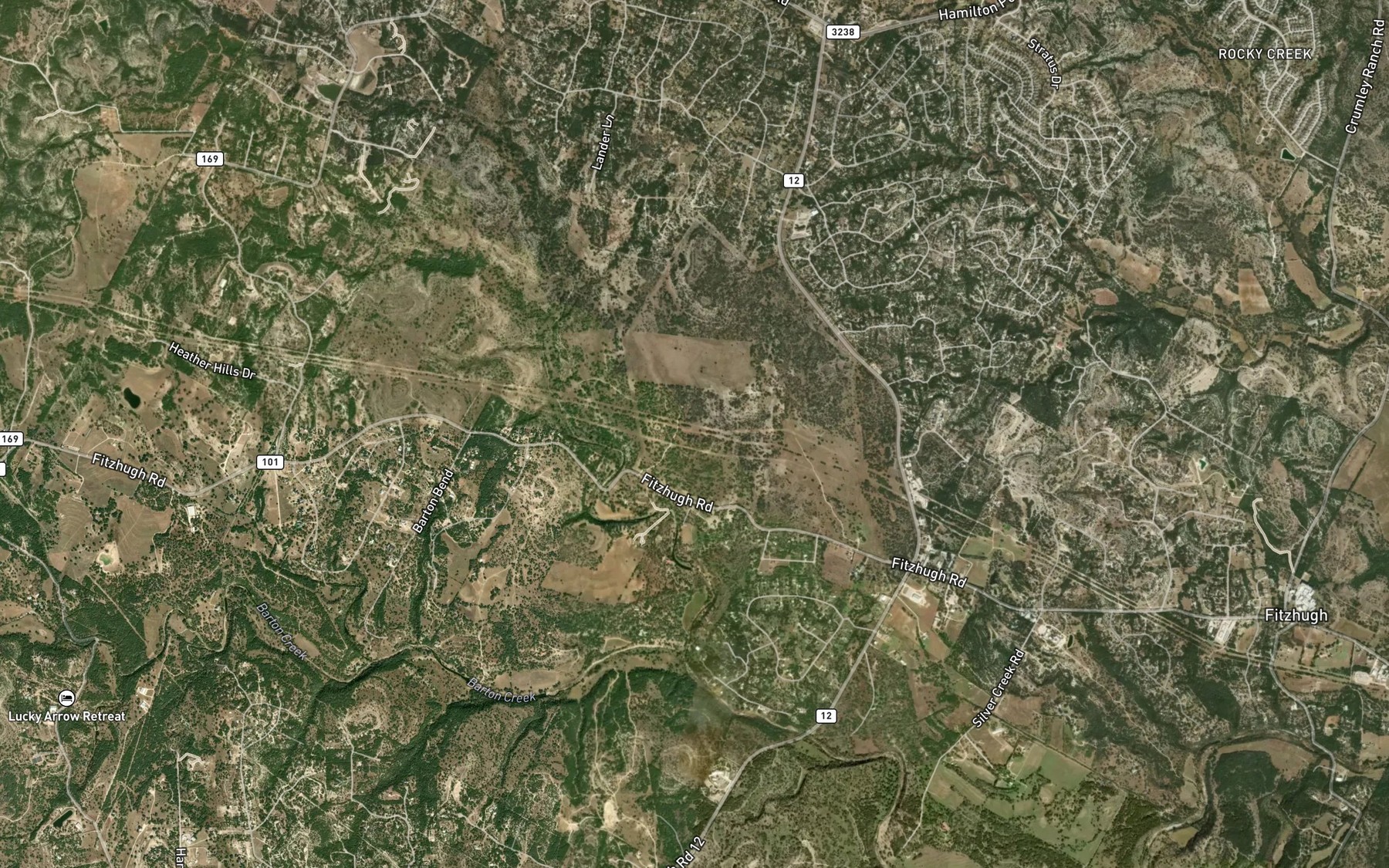 Satellite map of the Barton Creek Springs