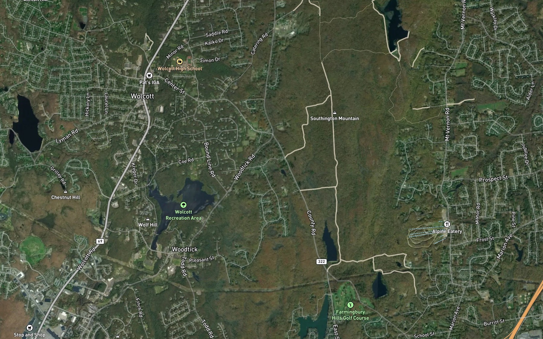 Satellite map of the Evers Pond