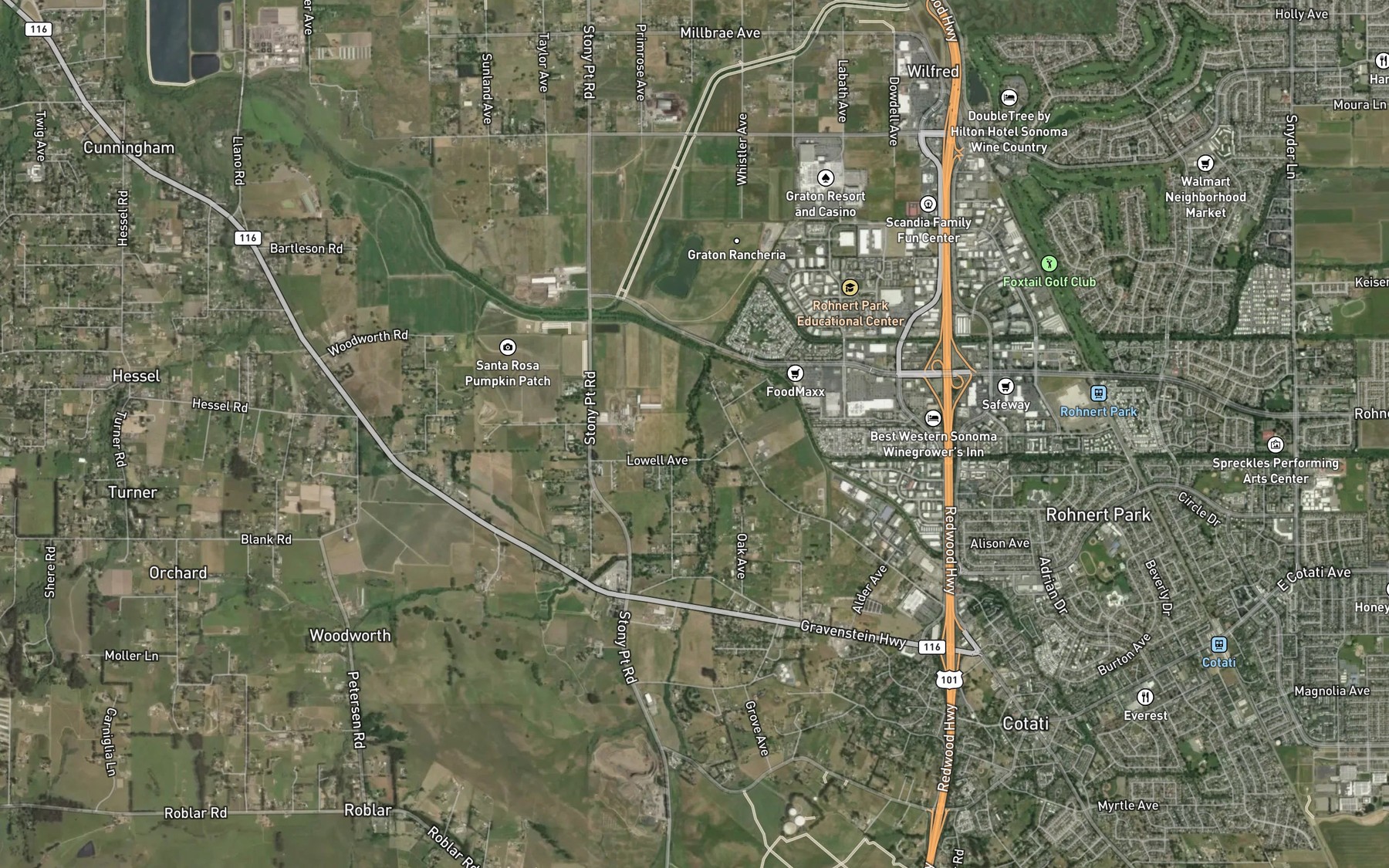 Satellite map of the Gossage Creek