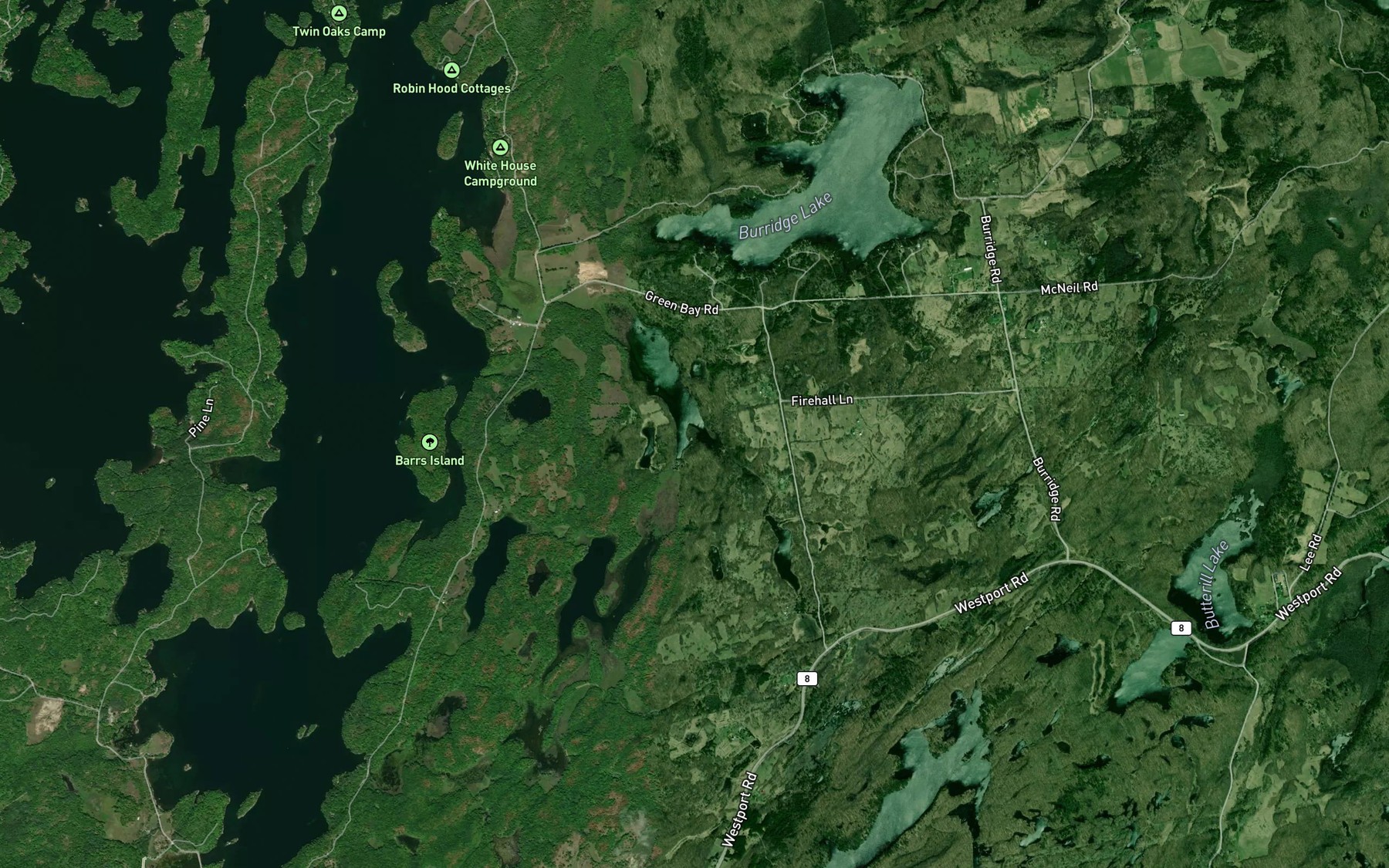 Satellite map of the Burns Pond