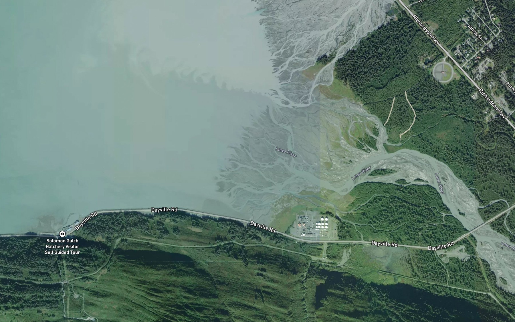 Satellite map of the Lowe River