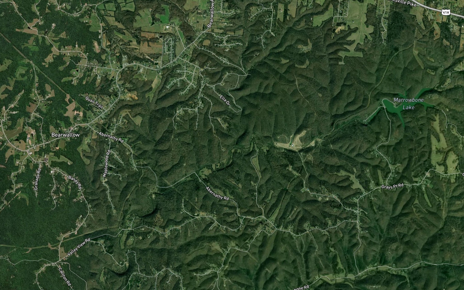 Satellite map of the North Fork Marrowbone Creek