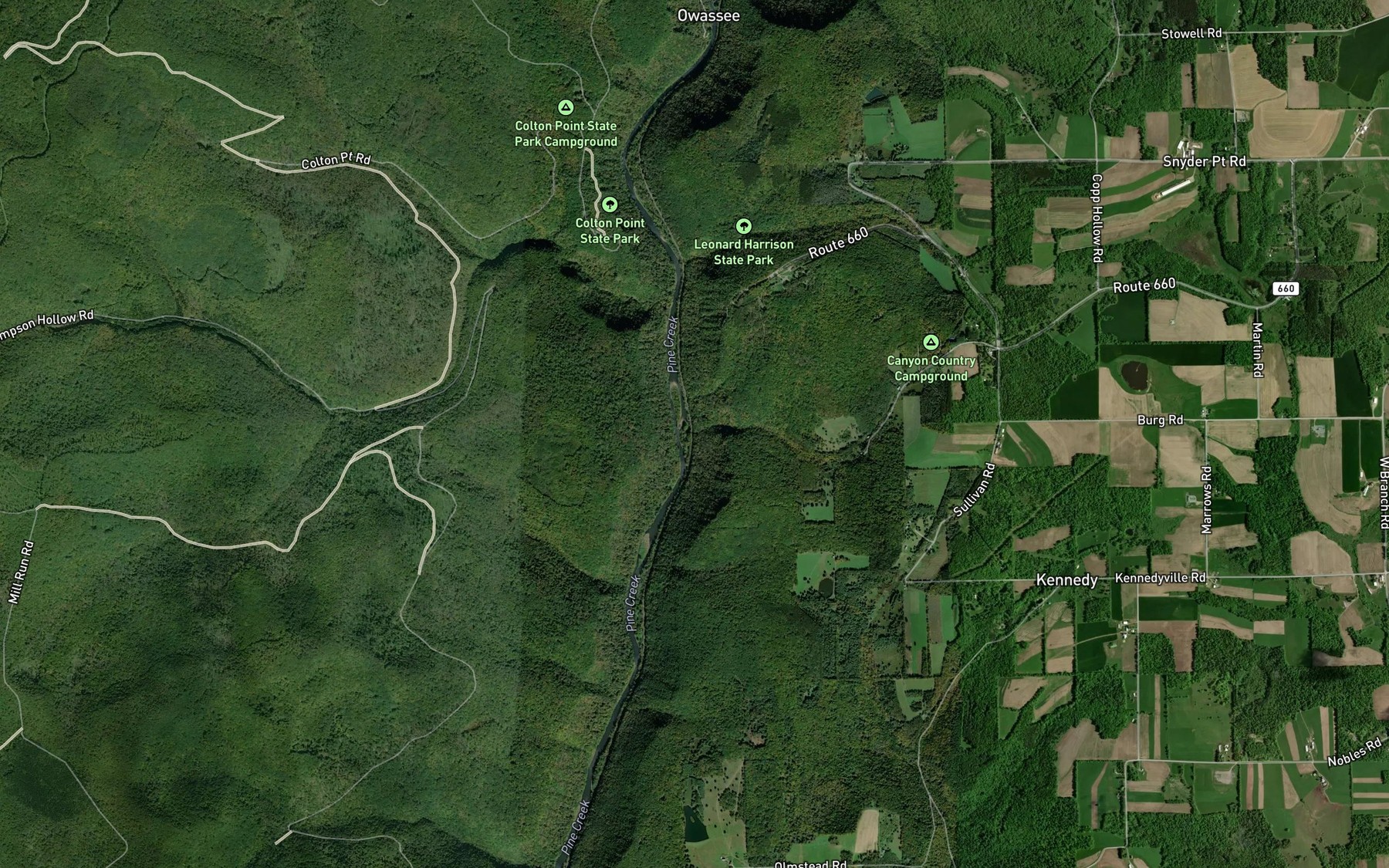 Satellite map of the Stowell Run