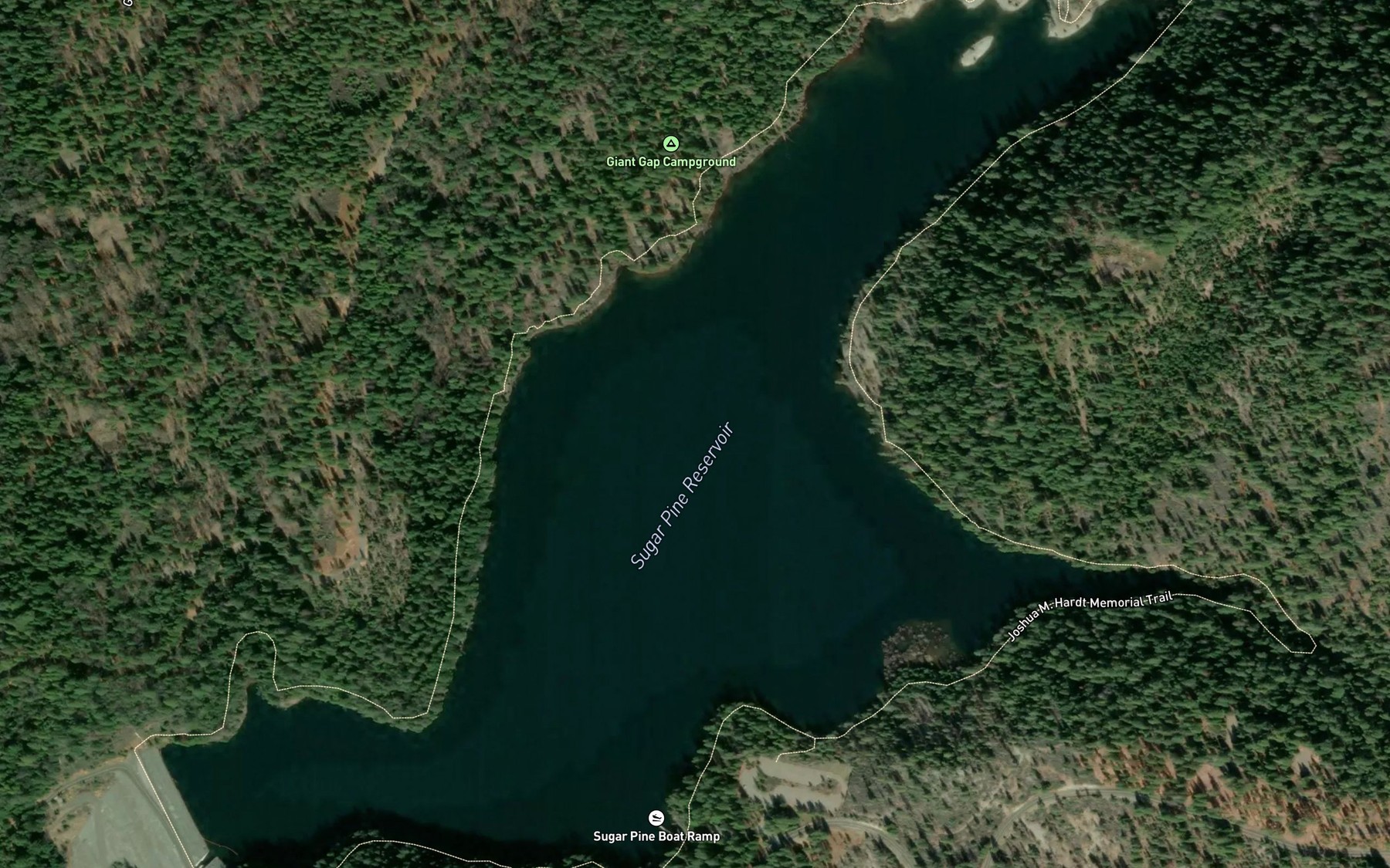 Satellite map of the Sugar Pine Reservoir