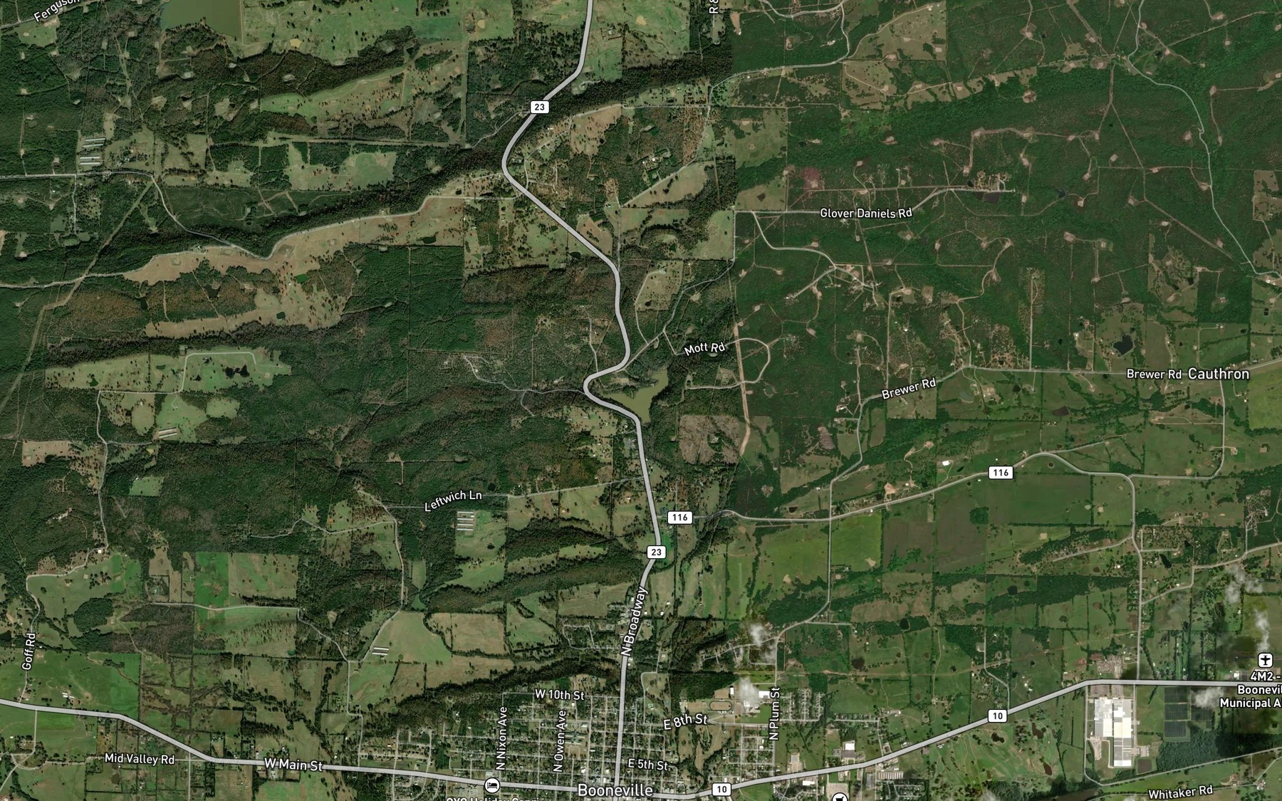 Satellite map of the Booneville Lake