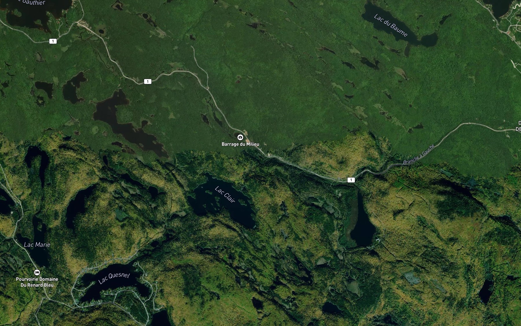 Satellite map of the Riviere du Lac Gauthier