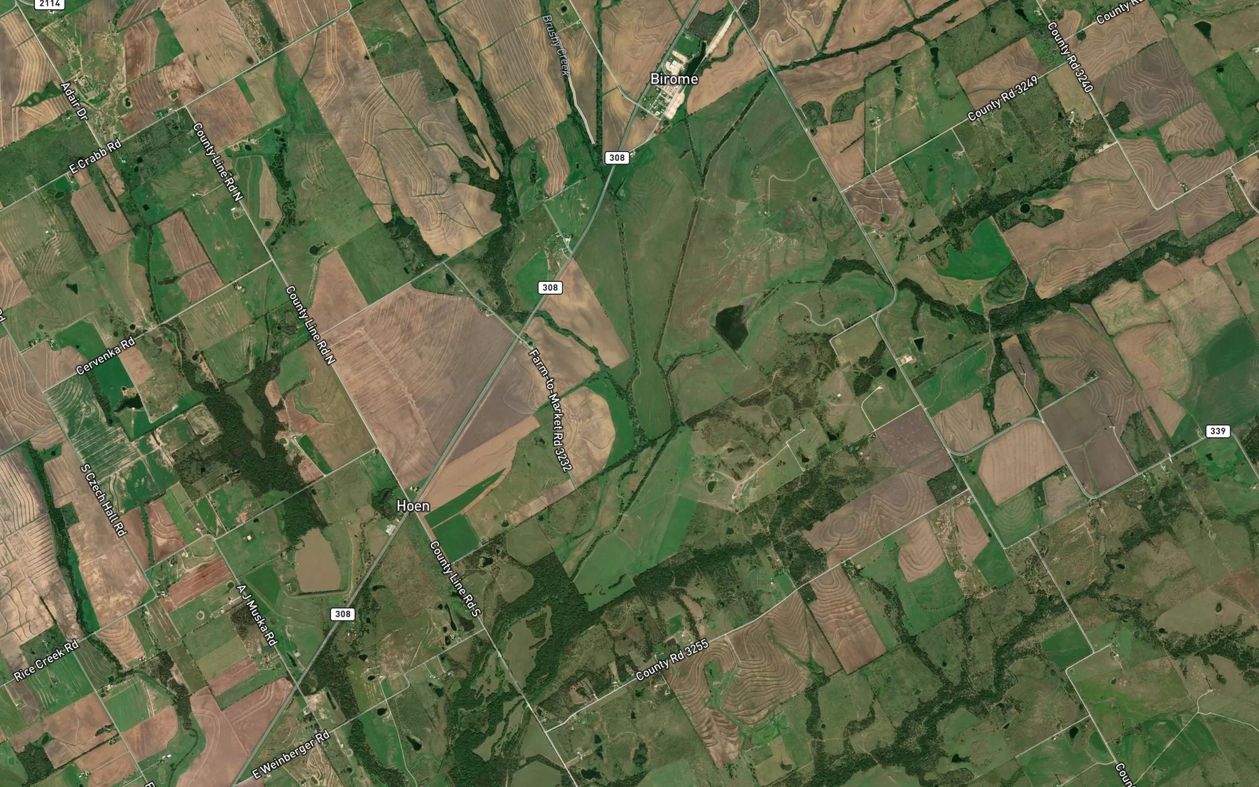 Satellite map of the Brushy Creek