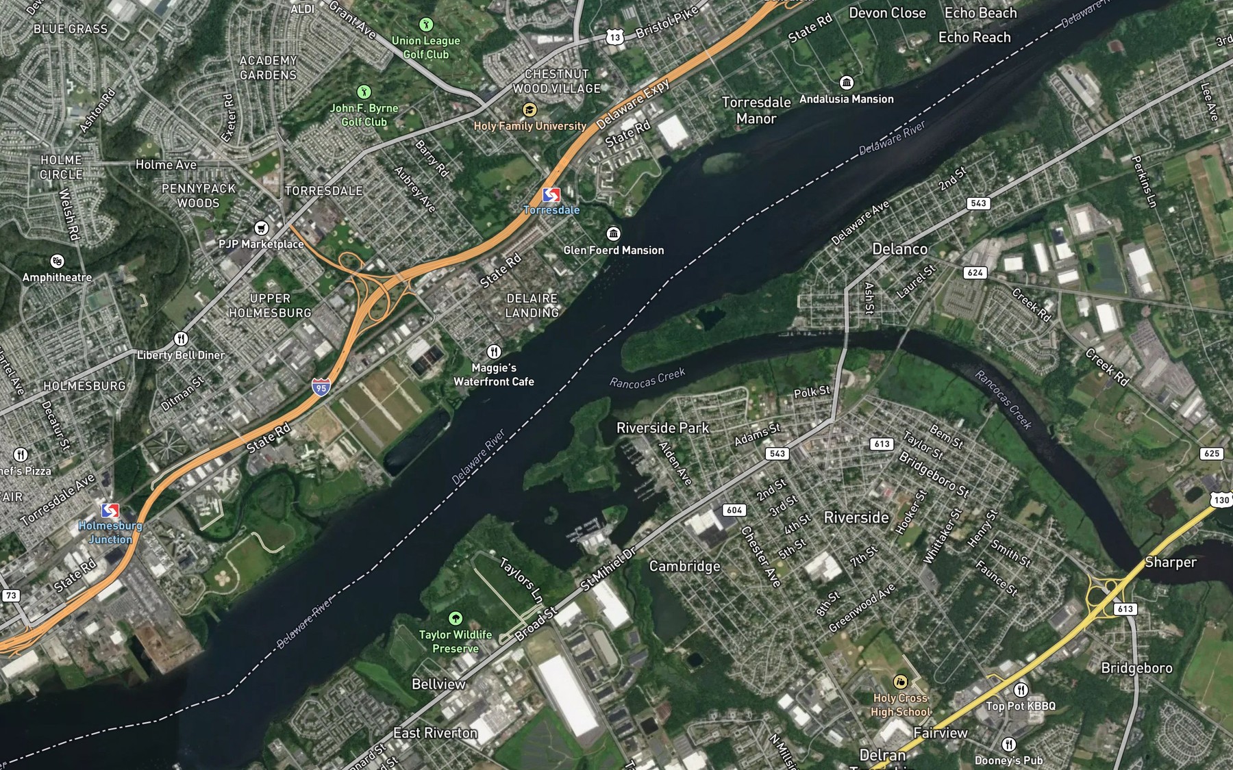 Satellite map of the Rancocas Creek