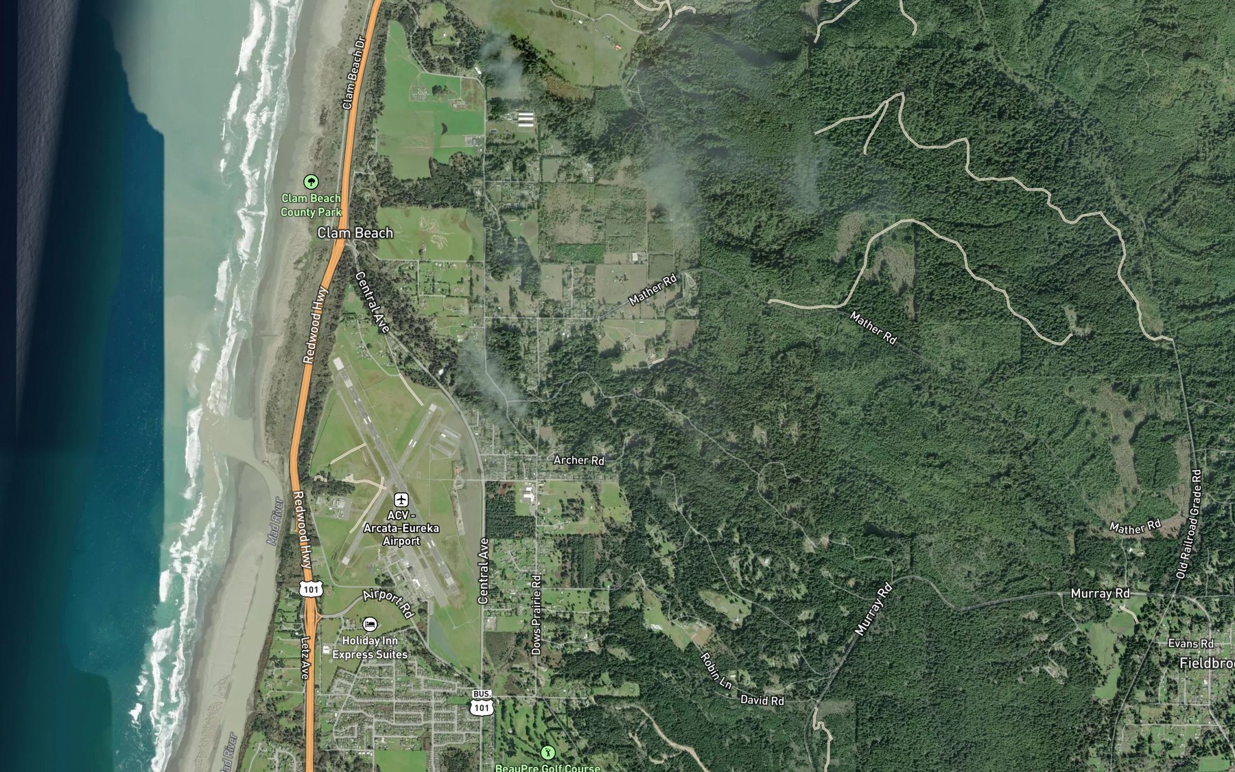 Satellite map of the Rose Creek